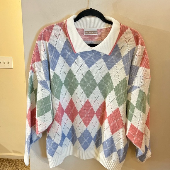Vintage woman’s argyle print sweater with collar - Picture 1 of 8